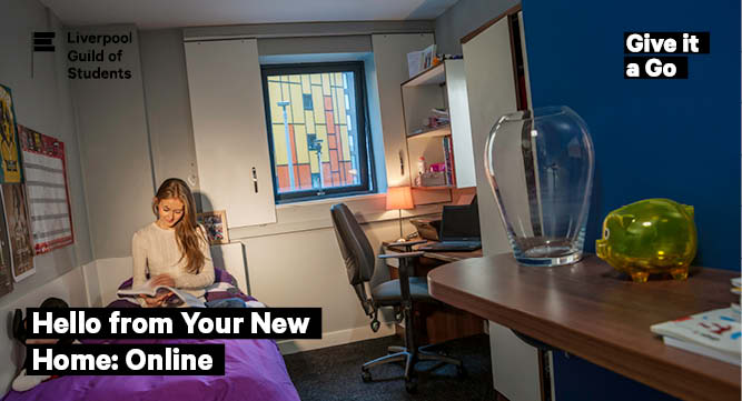Girl reading in her First Year accommodation room. 